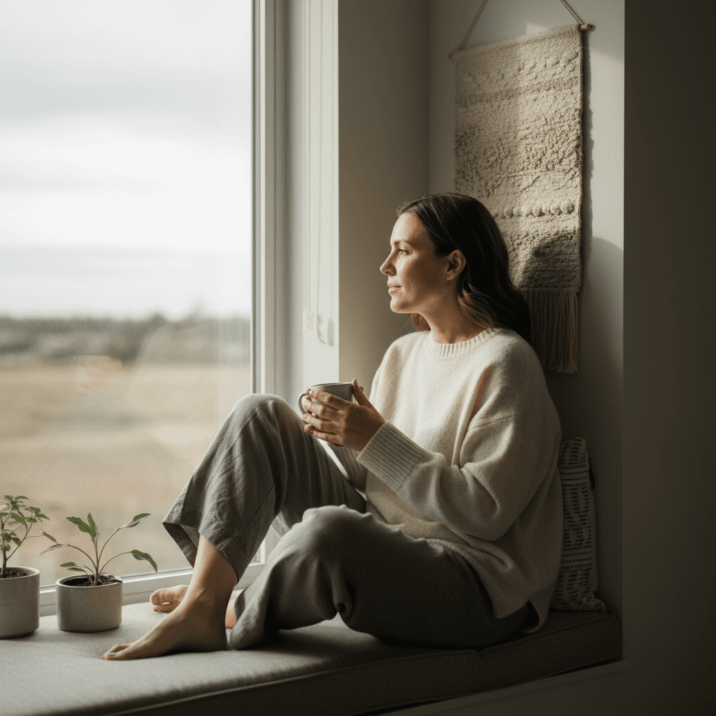 Woman experiencing calm and clarity after behaviour change work